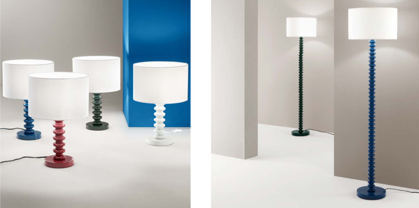 Piantana in metallo con decori tondeggianti nella variante bianco-rosso-verde-blu 1XE27 non incl. SULTAN Piantana in metallo con decori tondeggianti nella variante bianco-rosso-verde-blu 1XE27 non incl. SULTAN